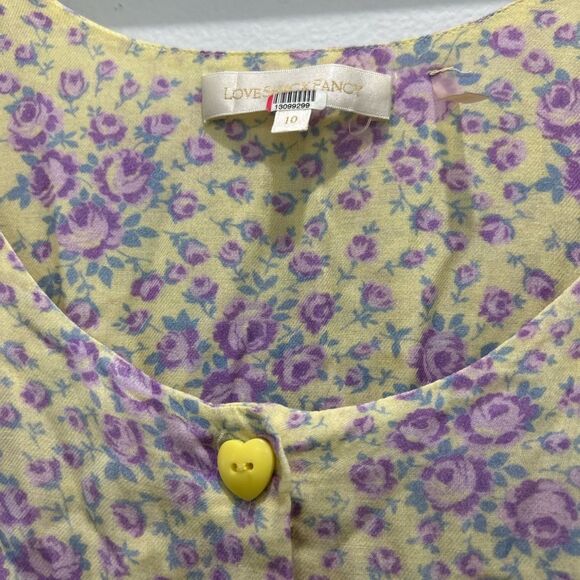 LoveShackFancy Yellow and Purple Regina Cotton Midi Dress Floral Printed Size 10 - Picture 5 of 11
